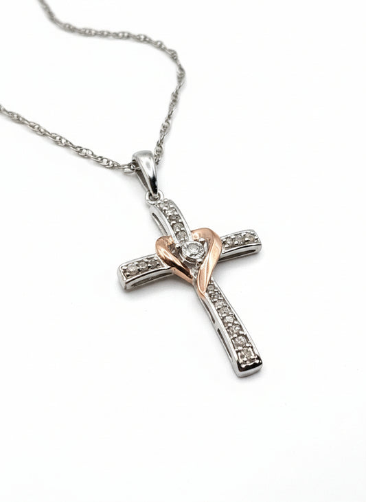 1/10 CTW Natural Diamond Cross Pendant 925 Sterling