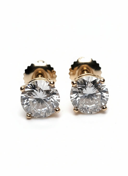 2.18 ctw Lab Diamond Stud Earrings D-VS1 Idividual IGI's 14k Yellow Gold