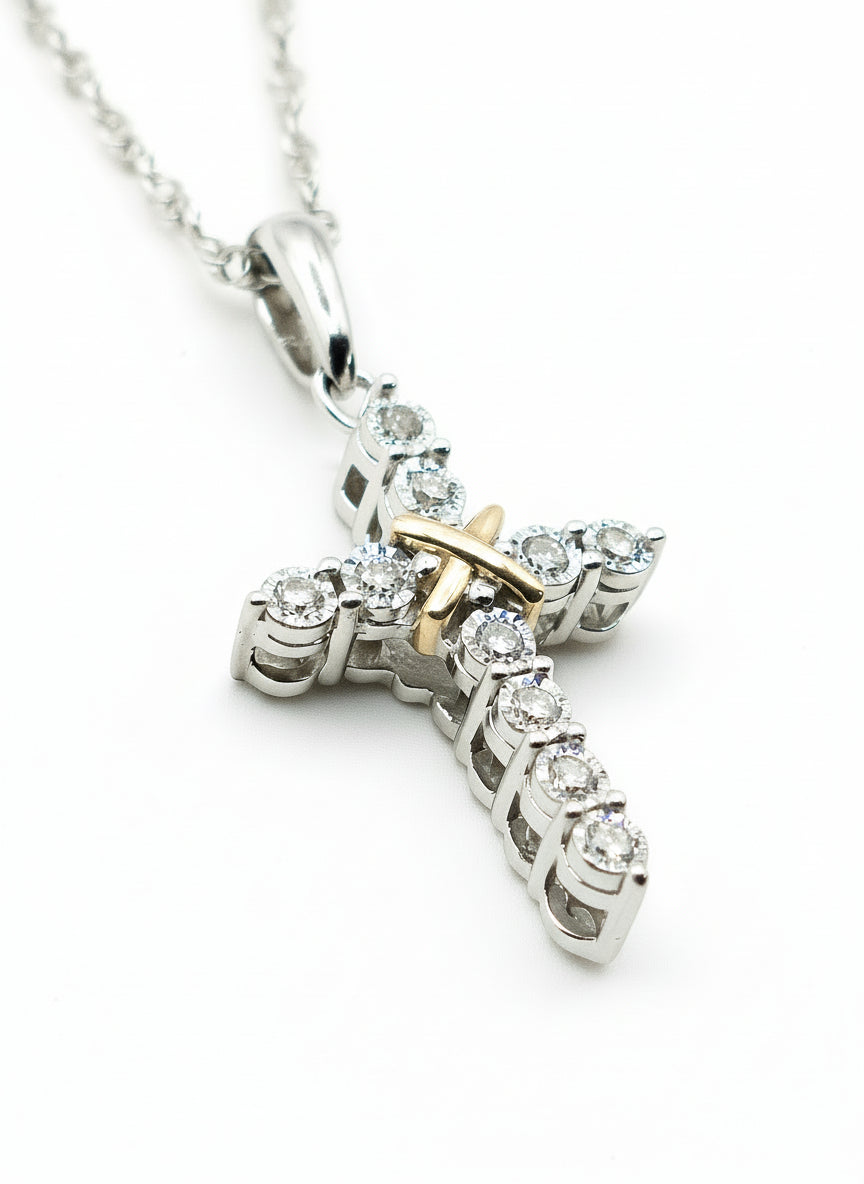 1/10 CTW Natural Diamond Pendant Necklace 925 Sterling Silver