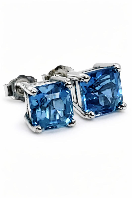 3.66 ctw Natural Swiss Blue Topaz Stud Earrings