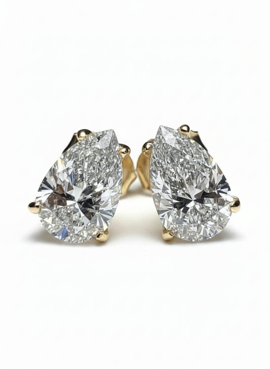 2.17 CTW Pear Lab Diamond Stud Earrings E-VVS2 Individual IGI's 14k Yellow Gold