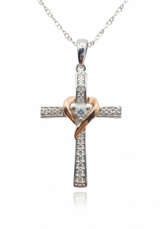 1/10 CTW Natural Diamond Cross Pendant 925 Sterling
