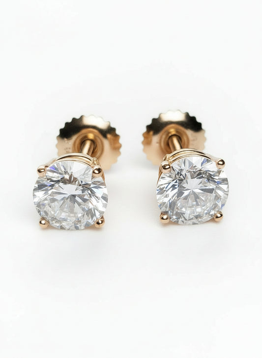 2.17 ctw Lab Diamond Stud Earrings D-VS1 Individual IGI's 14k Yellow Gold