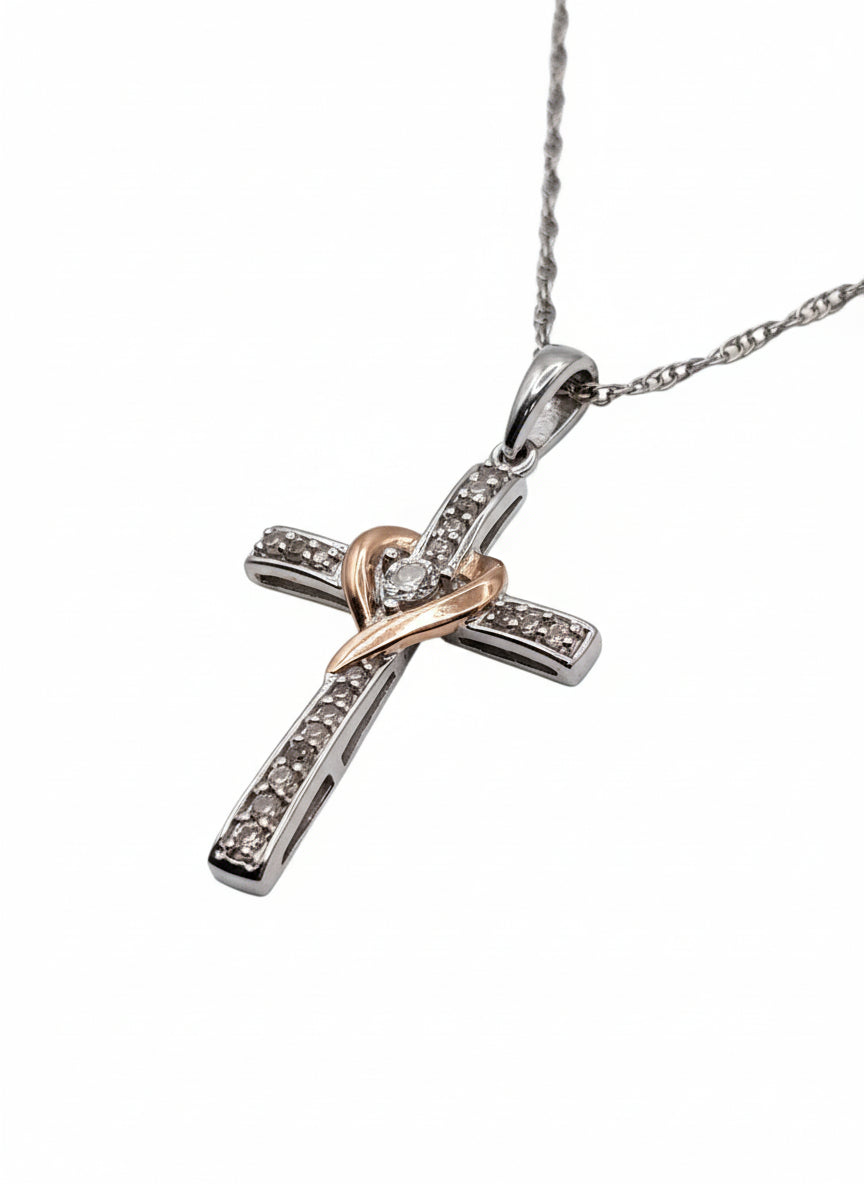 1/10 CTW Natural Diamond Cross Pendant 925 Sterling