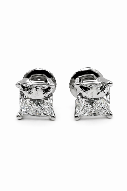 2.08 ctw Princess Lab Diamond Stud Earrings E-VVS2 Individual IGI's 14k White Gold