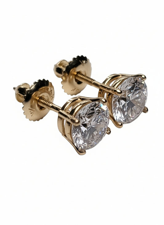 2.18 ctw Lab Diamond Stud Earrings D-VS1 Idividual IGI's 14k Yellow Gold