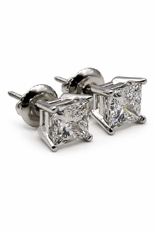 2.08 ctw Princess Lab Diamond Stud Earrings E-VVS2 Individual IGI's 14k White Gold