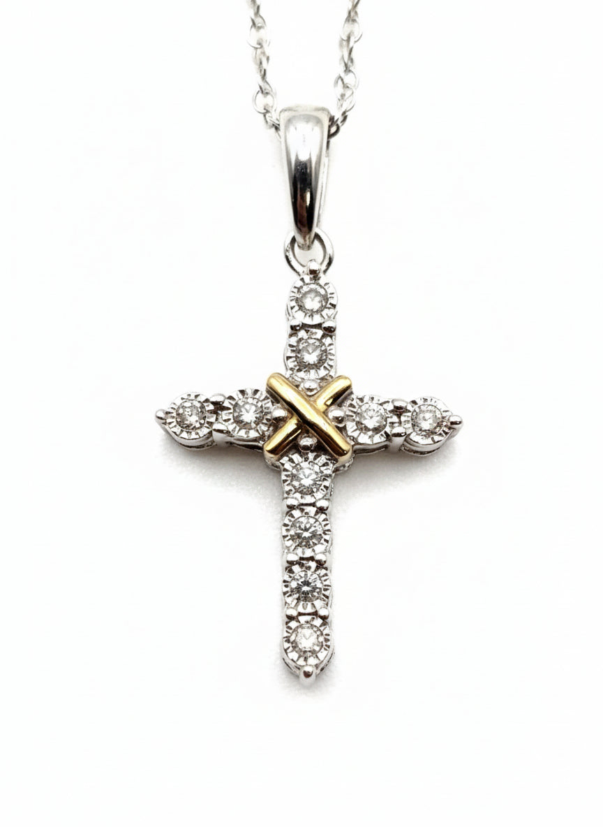 1/10 CTW Natural Diamond Pendant Necklace 925 Sterling Silver