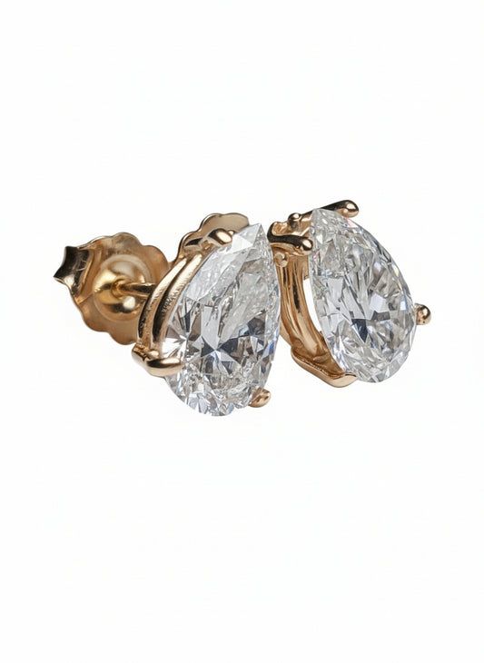 2.17 CTW Pear Lab Diamond Stud Earrings E-VVS2 Individual IGI's 14k Yellow Gold