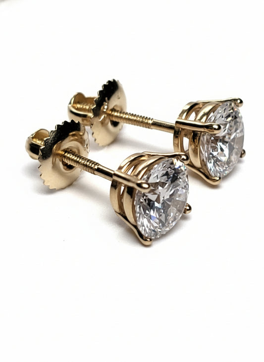 2.17 ctw Lab Diamond Stud Earrings D-VS1 Individual IGI's 14k Yellow Gold